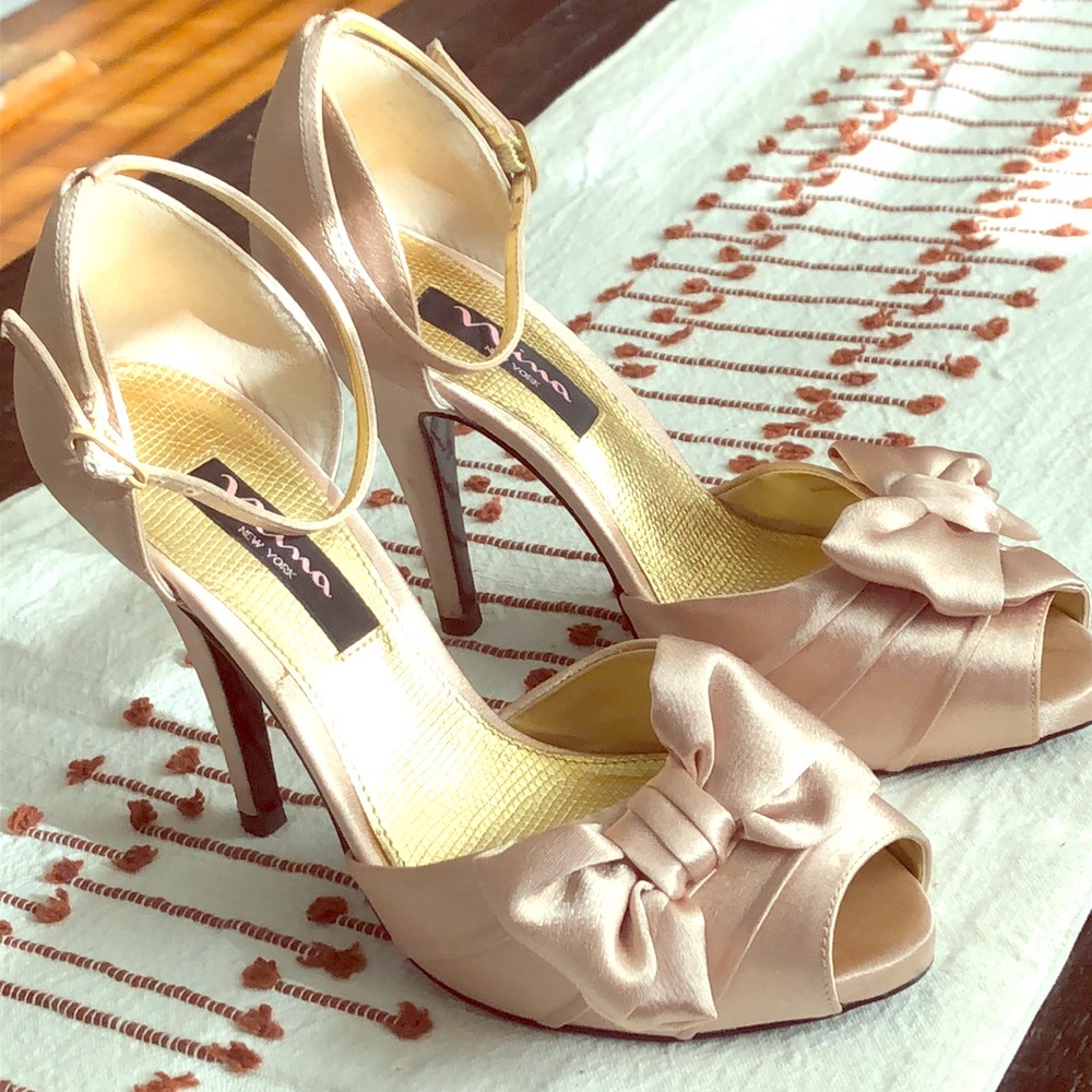 ELECTRA gold royal satin heels